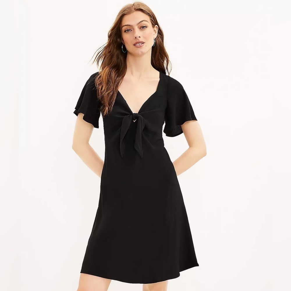 Loft Women's Tie Front Mini Dress Size XS Petite NWT Short Sleeve Flare Girly